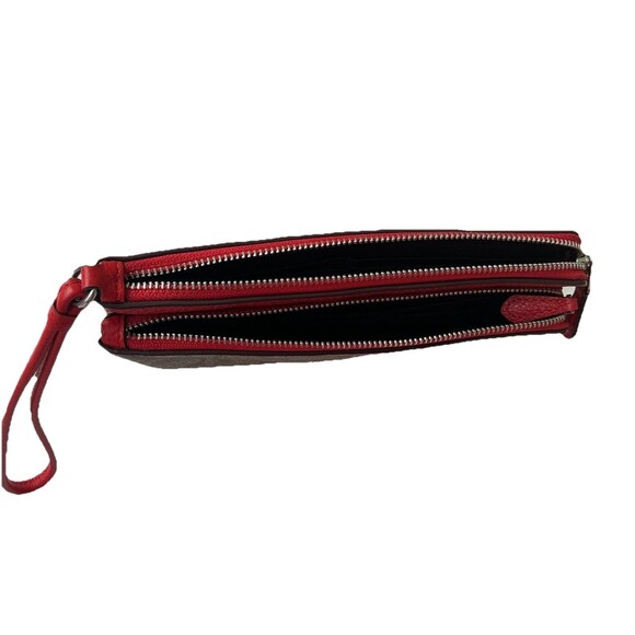 Coach Tan and Red Wristlet with Classic C Logo Wristlet Double Zipper - Picture 6 of 6